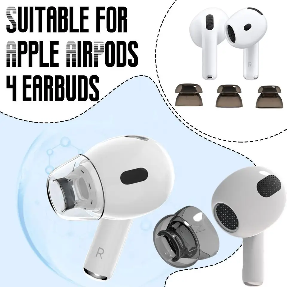 Kryty slúchadiel fyzického hluku pre Apple AirPods 4 Soft Silikone Nahradené ušné čiapky uši 3 veľkosti F1E5