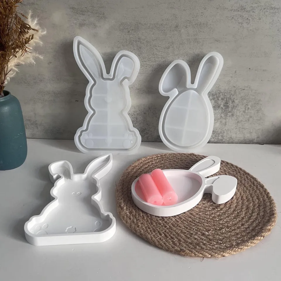 Králikový podnos silikónovej formy DIY Veľkonočné zajačik betón Cement Storage Dish formy šperky Displej Doska Nápasta živicová živice liate formy