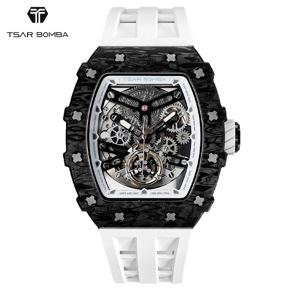 Krám z uhlíkových vlákien rámy Tsar Bomba 2022 Luxusné pánske automatické hodinky Vodotesné hodiny módne kostrové mechanické zápästie Watch for Men