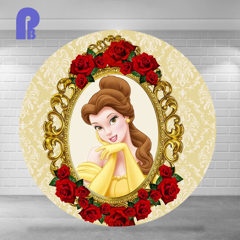 Krása a šelma Téma kruhové pozadie Cover Cover princezná Bella dievča 1. narodeninové oslavy Banner kruh Photo Studio pozadie