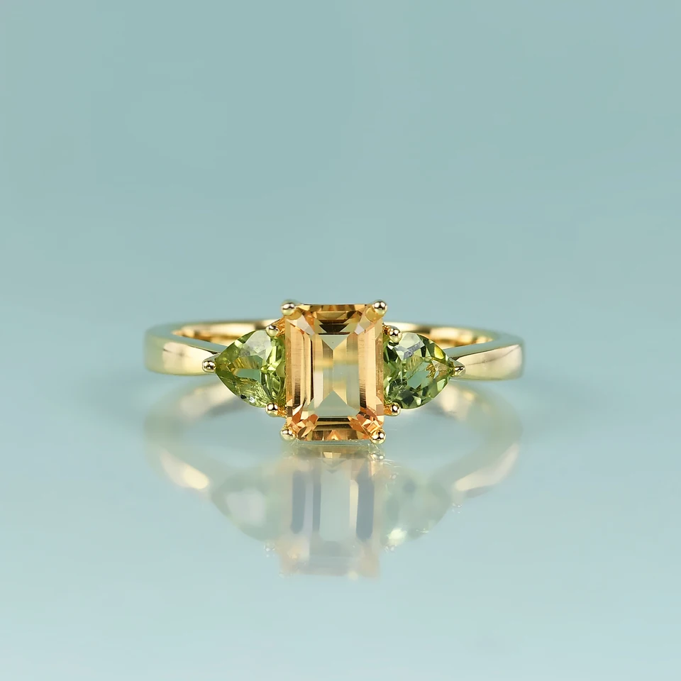 Krása Gem's Beauty 14k Gold naplnil 925 Silver Natural Emerald Cut Citrine Rings pre ženy drobné trojprúdové srdiečko Peridot Rings DIY