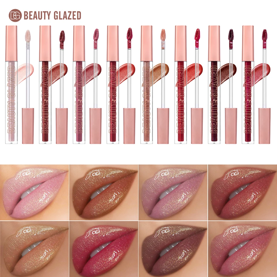 Krása Glazed Laming Lipsgross, zrkadlo perlové trblietavé pery odtieň ， Hydratujúce pluchy na pery ， Sexy trblietavá diamantová tekutá rúž
