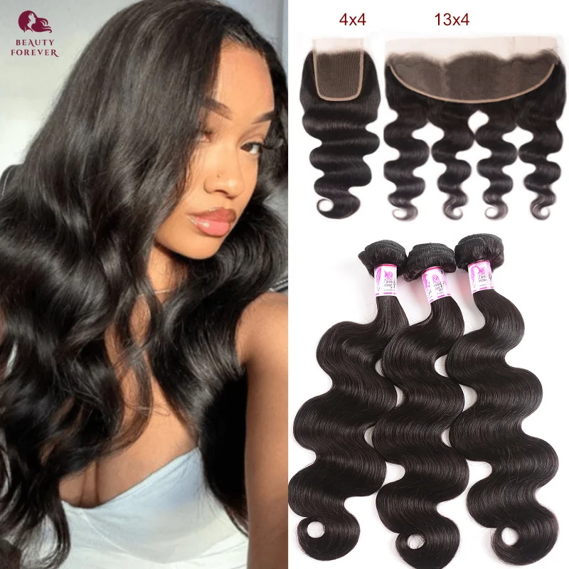 Krása navždy ľudské vlasové zväzky s frontálnym stupňom 12A hrubý koncový koncový zväzok vlny Body Wave s HD Lace Contace