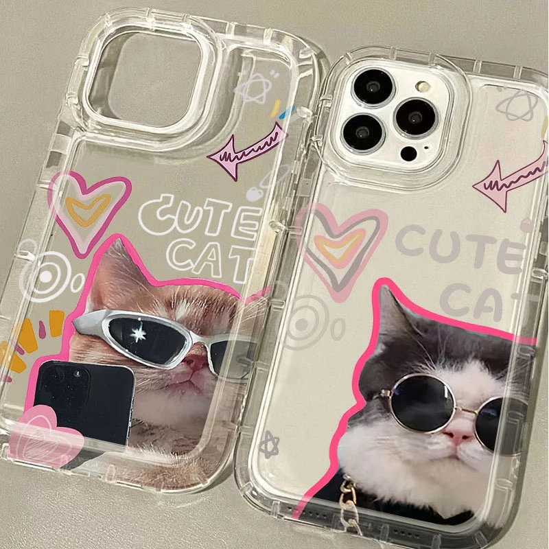 Krásna Cool Cat Love Heart Clear Case Pase pre Huawei P30 P30 P50 P50 Pro Honor 100 90 80 70 60 50 x9 x9A x8 x5 Magic5 Magic 5