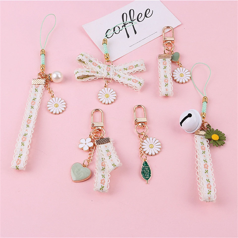 Krásna Daisy Keychain Kreatívna stuha kvetiny kvetiny pre dievčatá dámske tašky pre slúchadlá Príslušenstvo Príslušenstvo Kľúčom držiteľ držiak darček