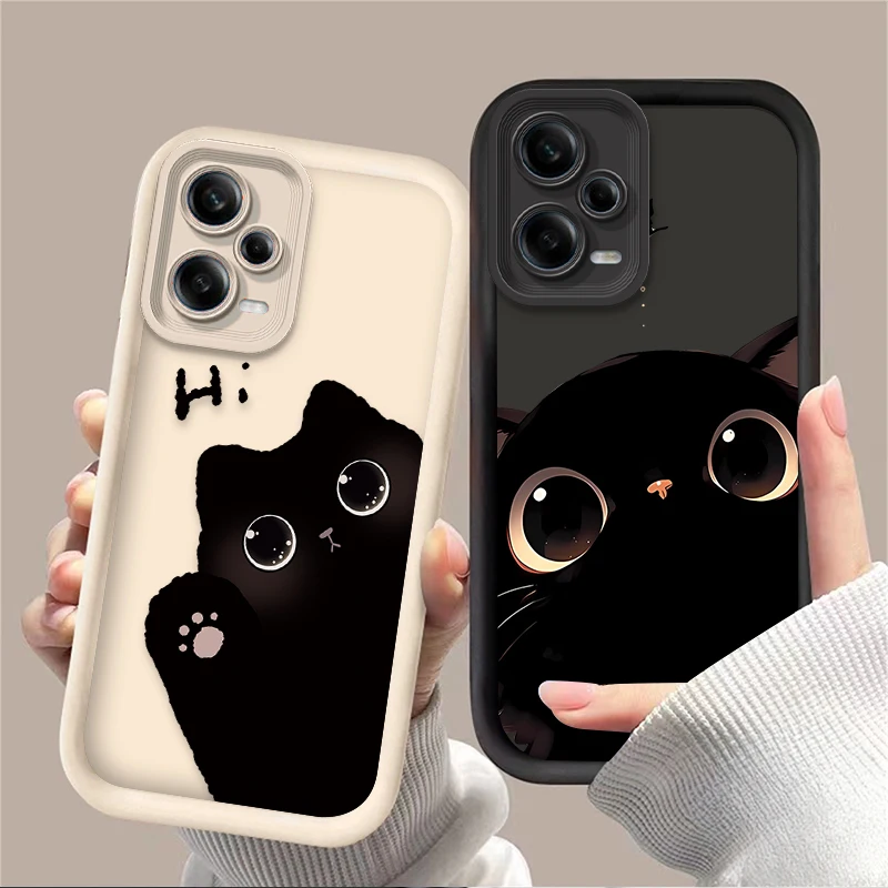 Krásna karikatúra Big Eye Black Cat puzdro pre Xiaomi Redmi Note 13 12 11 Pro Plus 4G 5G 12S 11S 10S 10 9S Redmi 14C 13C 12C A3 12
