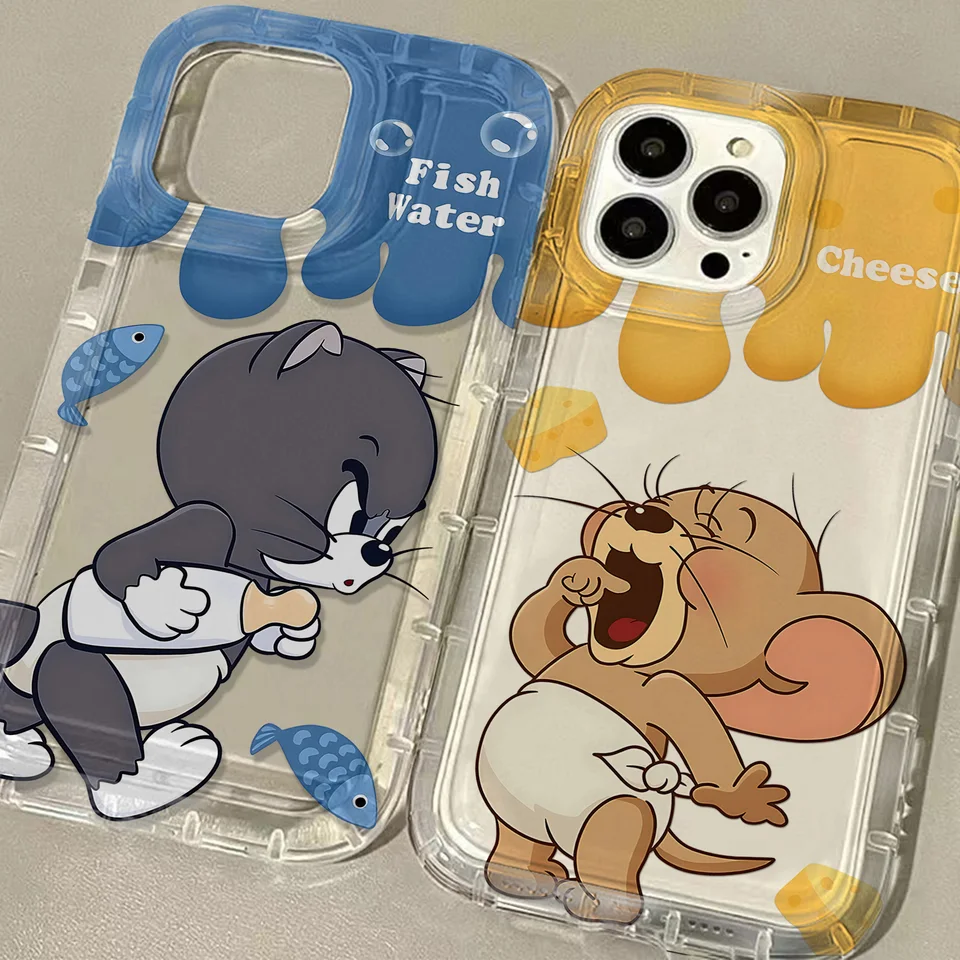 Krásna karikatúra Toms Jerrys Clear Case pre Xiaomi Redmi Note 8 9A 9C 9T 9S 10 11 12 12C K40 Pro Plus 4G Airbag Shock odolný