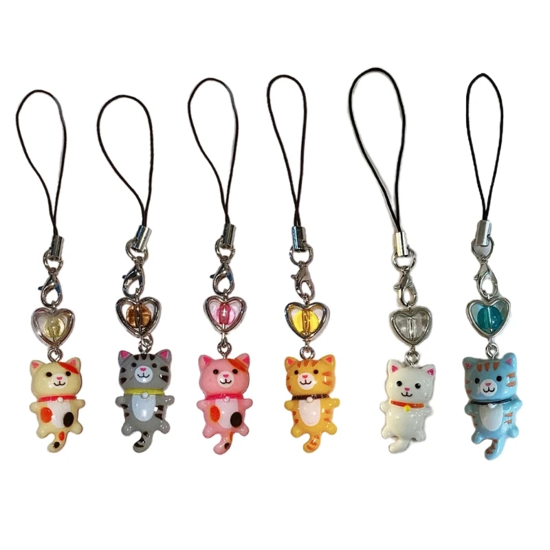 Krásna mačka prívesok telefónny reťaz reťazca srdca kúzlo kľúča Kľúčový telefón na šnúrku akryl Keyring Bag Ornament Party Darček šperky