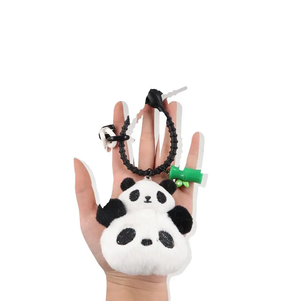 Krásna roztomilá bambusová trubica panda keychain karikatúra plyšový plyšový plnený kawaii zvierat prívesok kľúča kľúča kľúča mäkký panda kľúča kľúča Kľúč