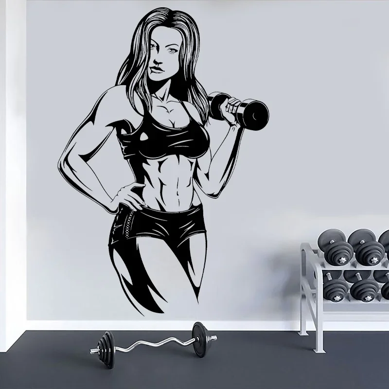 Krásna svalnatá telocvičňa Girl Girl Wall Stickers Fitness Woman Workot CrossFit Power Gym Studio Decant Decals Odnímateľný nástenné maľby A003