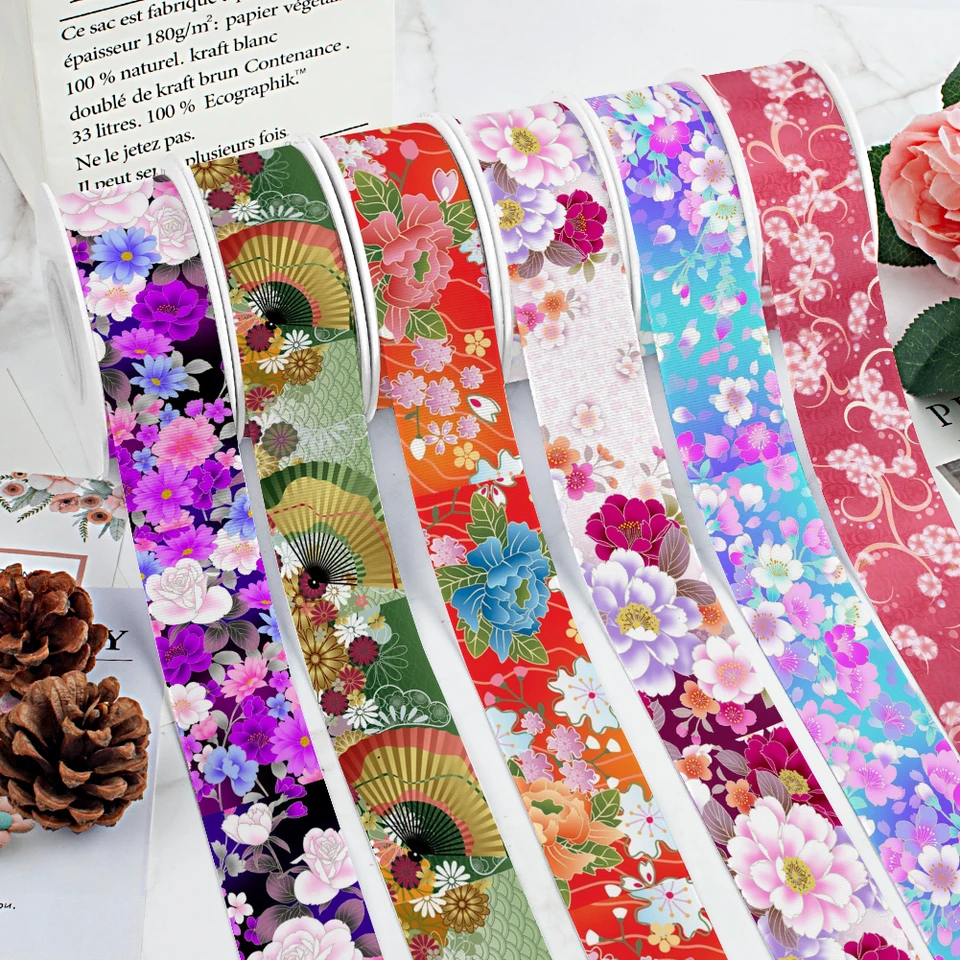 Krásna séria japonského štýlu Vytlačená Grosgrain Ribbon /Satin pre darček balenie dievčaťa dekorácia DIY vlasový luk 10 yardov
