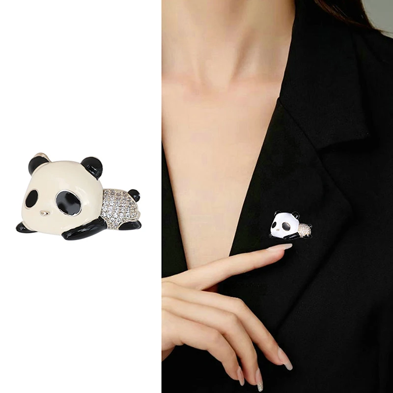 Krásna všestranná panda zvierat brošňa pre ženy dievčatá módny sklovina kamienok odznak košeľa klopne PIN