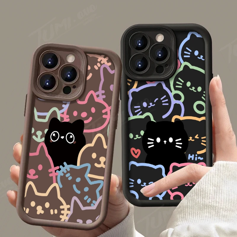 Krásna čiara čierna mačka pre puzdro pre telefón Samsung Galaxy S24 Ultra S23 Fe S22 S21 Plus Fe A54 A34 A14 A73 A53 A33 5G Silikónový kryt