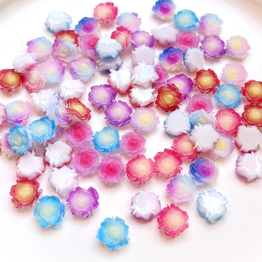 Krásne 10 mm žiarivé ružové kvetiny Resin Smienna dĺžka ploché zadné zadné DIY Vlasové doplnky Náušnice nechty Art Deco Scrapbook 30ks/veľa
