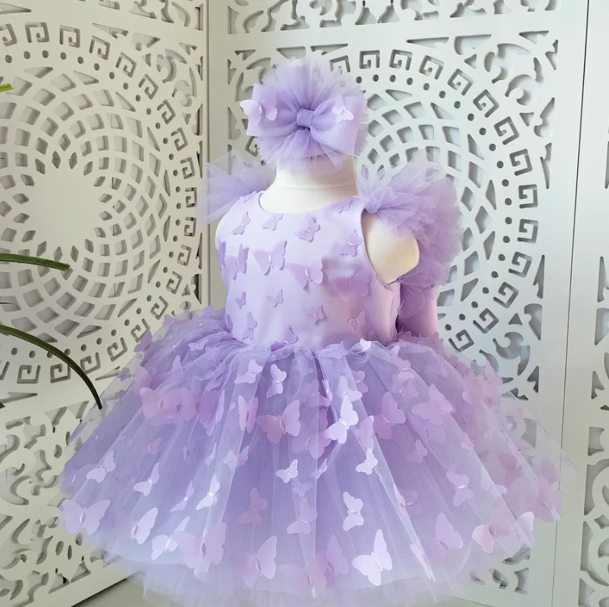 Krásne fialové detské princezné šaty pre dievčatá luxusné ručne vyrábané detské festival festival festival detské narodeniny Vestidos