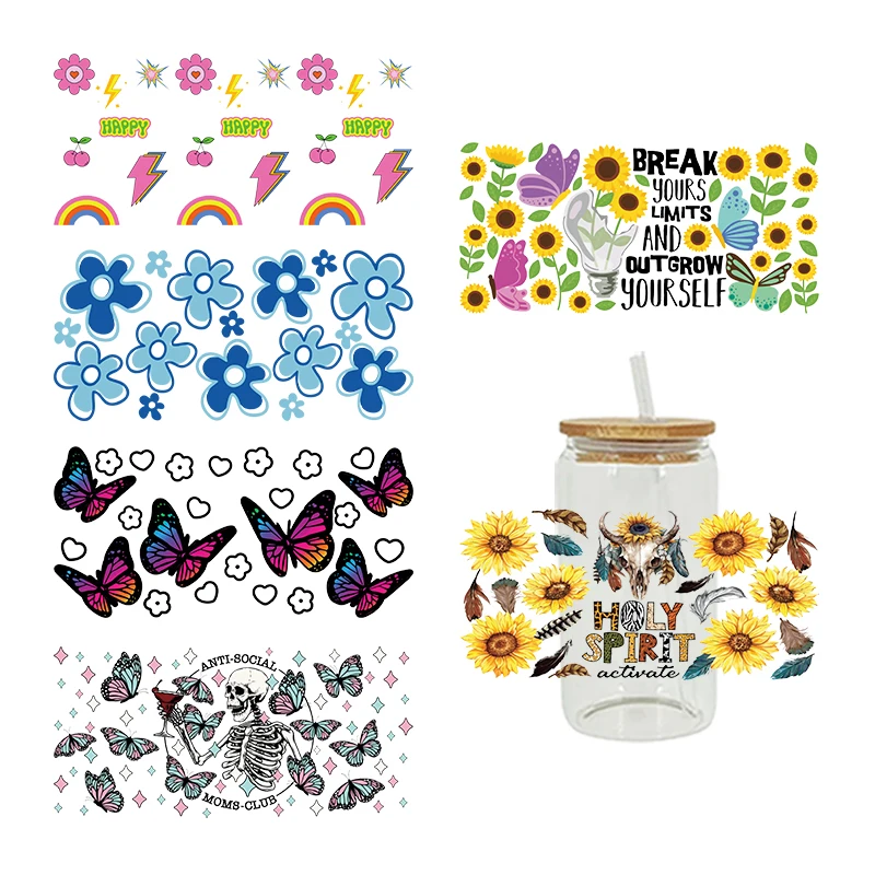 Krásne kvety Butterfly UV DTF zábal prenosová nálepka pre 16oz sklenenú nálepku Tlač nepremokavého DIY ľahko použiteľné D8549