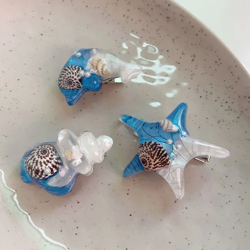 Krásne lastúry na vlasy Modrý oceán zvierat zvierat hviezdica delfin conch aligátor klipka hlavy z vlasov na vlasy