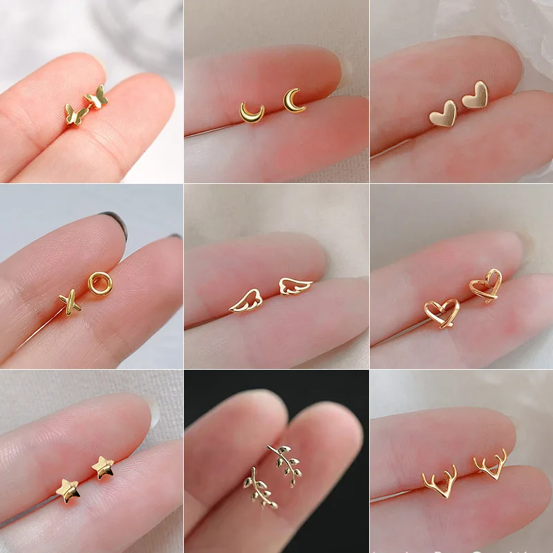 Krásne malé náušnice piercings krídla srdcové náušnice pre ženy zlatá farba 925