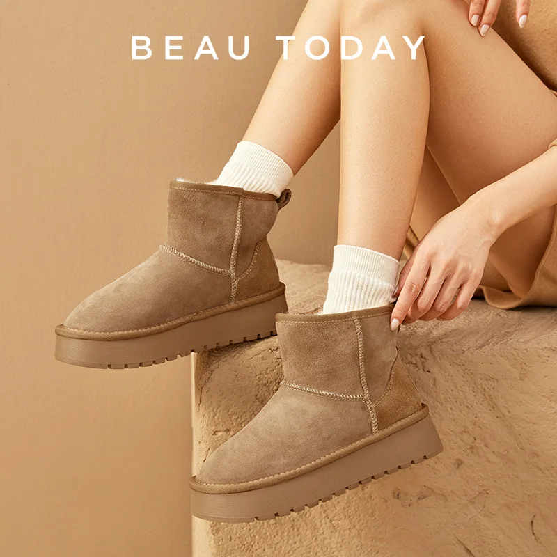 Krásne platforma Snow Boots Women Kid Suede Sewing Ultra Mini Warm Plush Outdoor Boots topánky Zimné dámy ručne vyrobené 08069