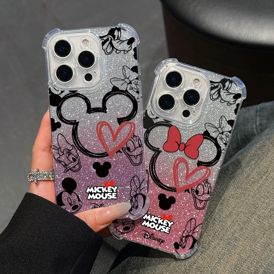 Krásne puzdro na telefón Mickey Mickey pre iPhone 16 15 14 13 12 11 Mini Pro Max x xr xsmax 7 8 plus anti Fall Bling Clear zadný kryt