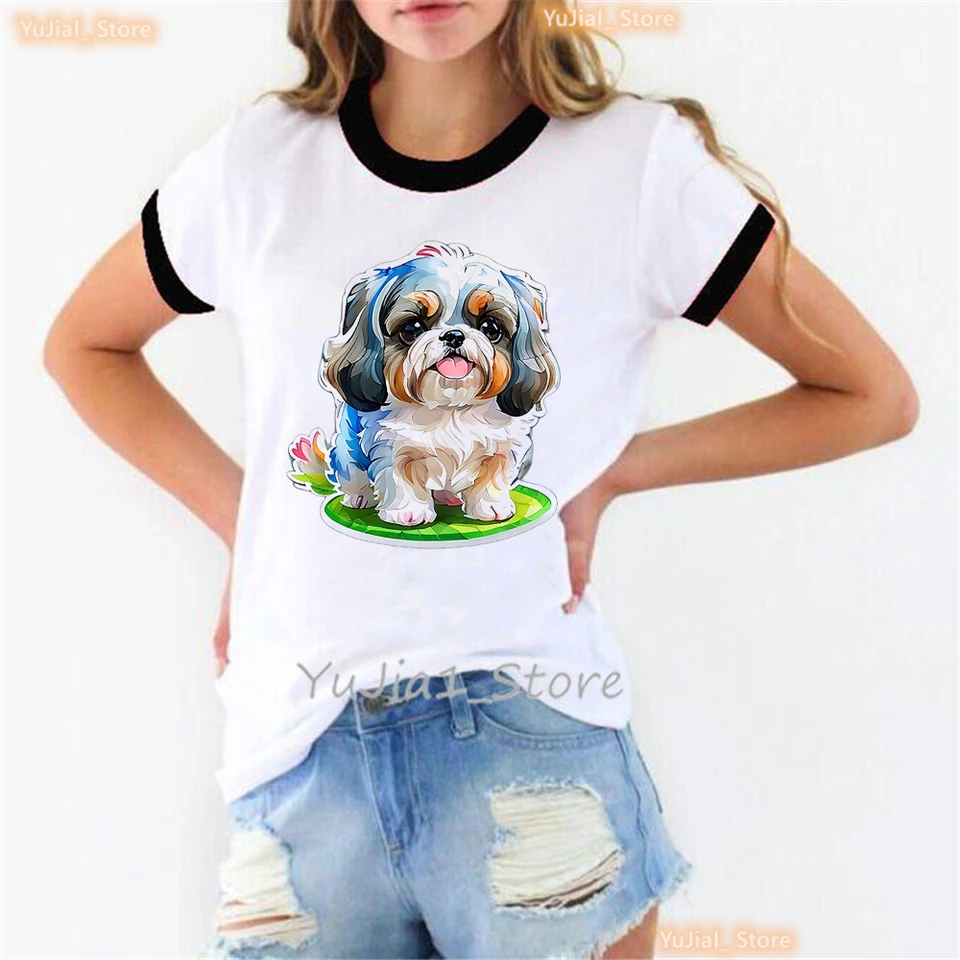 Krásne tričko Shih Tzu Animal Print Tshirt for Girls Harajuku Kawaii Lover T tričko Dám
