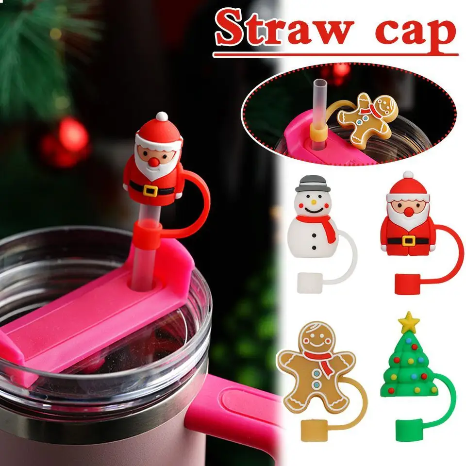 Krásne vianočné silikónové slané špička veka Cute Santa Snowman Silikone Slaw Cap pre pohár Starbucks Cup vianočné stromy