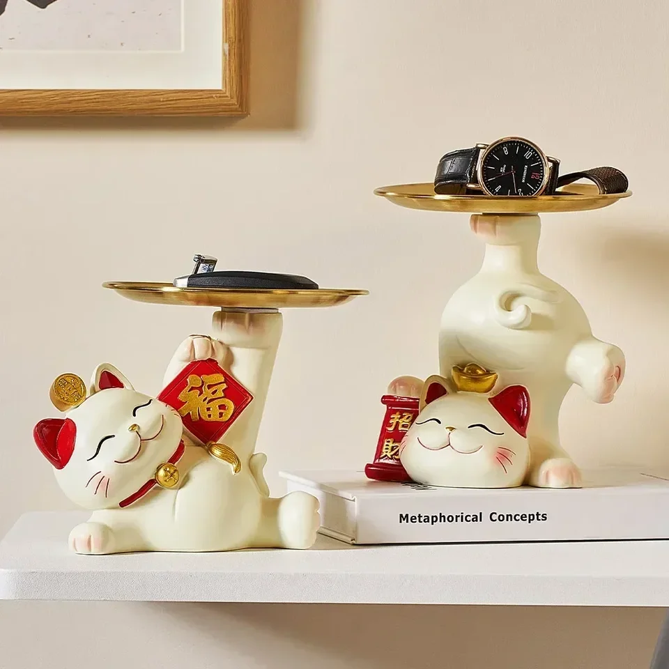 Krásne šťastné úložné zásobníky mačiek figurín Moderný štýl Domáce dekorácie Desktop Ozdoby Zvieracie sochárske príslušenstvo Remeslá remeslá