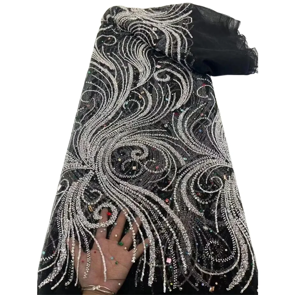 Krásny dizajn ZH-1306221 Korálky a kamenná tkanina Výšivka francúzsky typ siete Lace Fliter Nigeria Fabirc pre večerný materiál