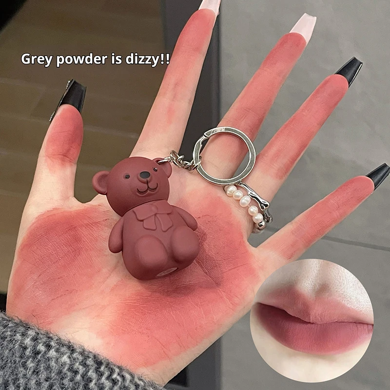 Krásny hnedý medveď Keychain pier bahna nahá matná tekutina rúž vodotesná dlhotrvajúca dlhá pery Zvlhčujúca kozmetika odtieňa pery