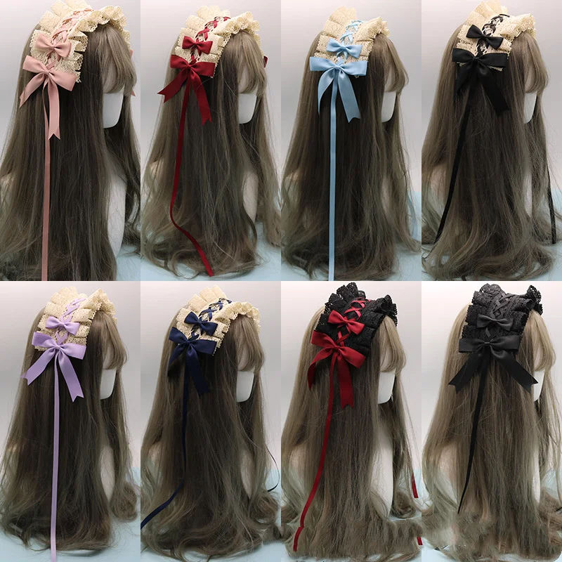 Krásny luk, sladká lolita čipka kvetinový vlasový obruč anime slúžka cosplay čelenka čela pokrývok pokrývok príslušenstvo ručne vyrobená veľkoobchod