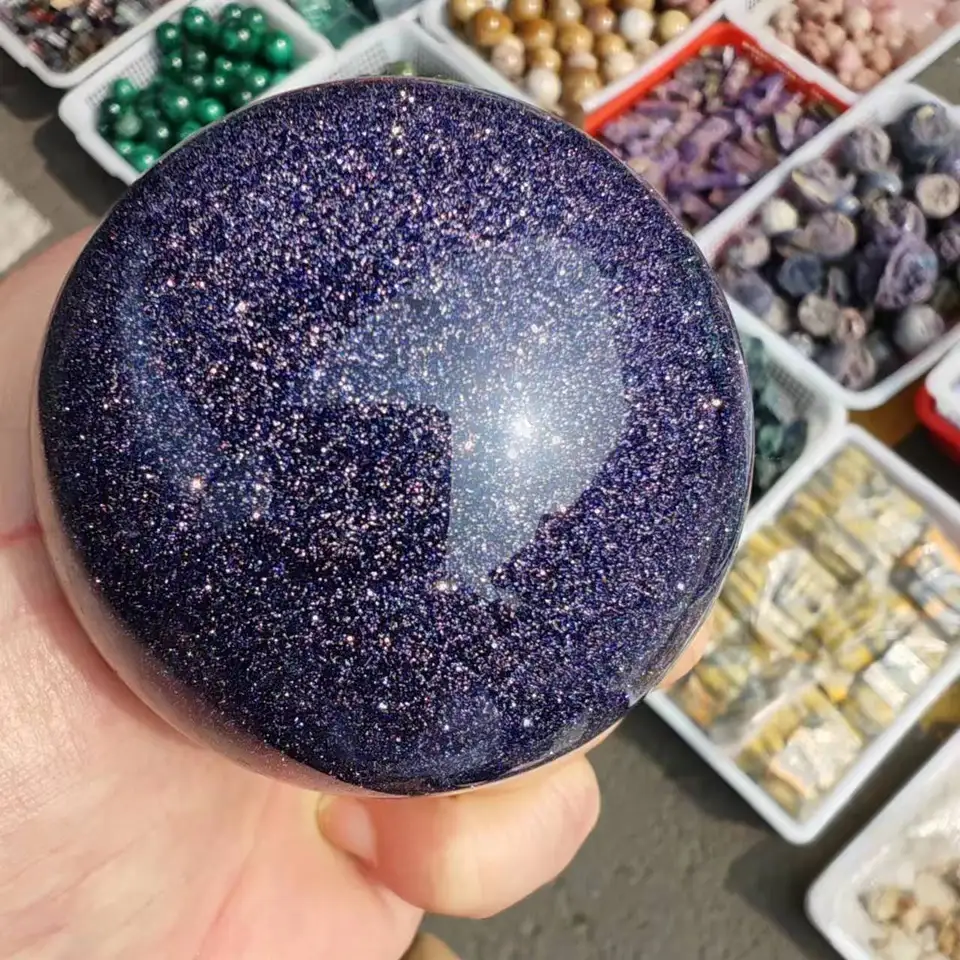 Krásny modrý piesok zlatý kameň guľa Crystal Energy Liečenie