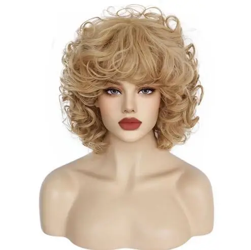 Krátka blondínka hnedá kučeravá zvlnená syntetická piesočnatá tuk Cosplay Dámska parochňa na Halloween vianočnú školu Deň vďakyvzdania