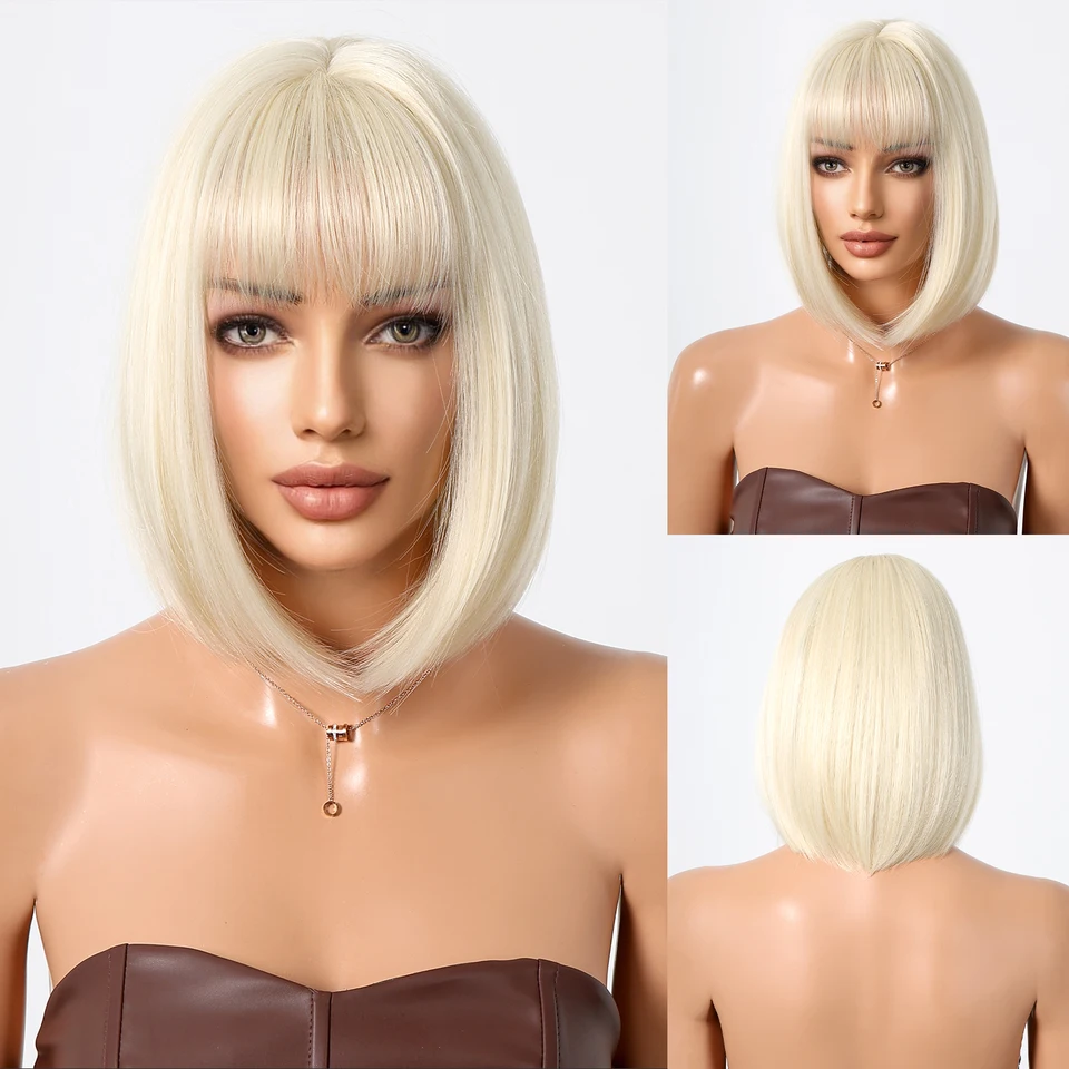 Krátka blondínka Lolita Parochne syntetické prírodné priame parochňu pre ženy pre ženy svetlo zlatá párty tepelne odolné s falošnými vlasmi s ranami