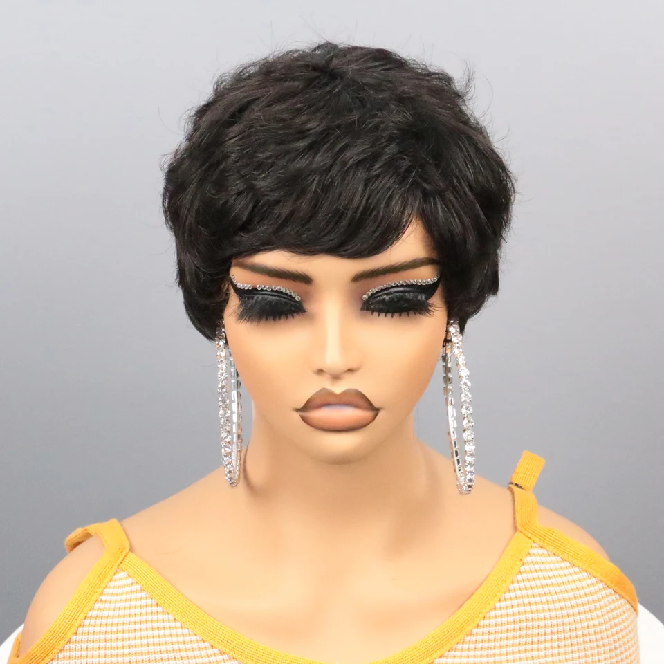 Krátka pixie strihaná parochňa ľudské vlasové strojy Vyrobené parochne s treskami medová blond parochňa Parochne Parochne s vlasovými vlasmi