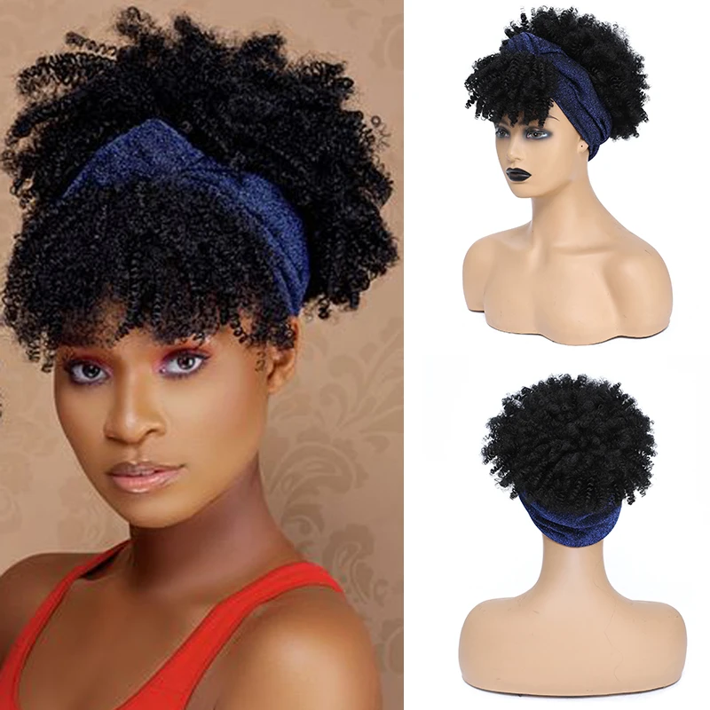 Krátka výstredná kučeravá čelenka parochňa čierna afro kučeravá pásy hlavy pre ženy pre ženy syntetické nadýchané nadýchané kučeravé šálky Wig Wig odolné proti tepelne