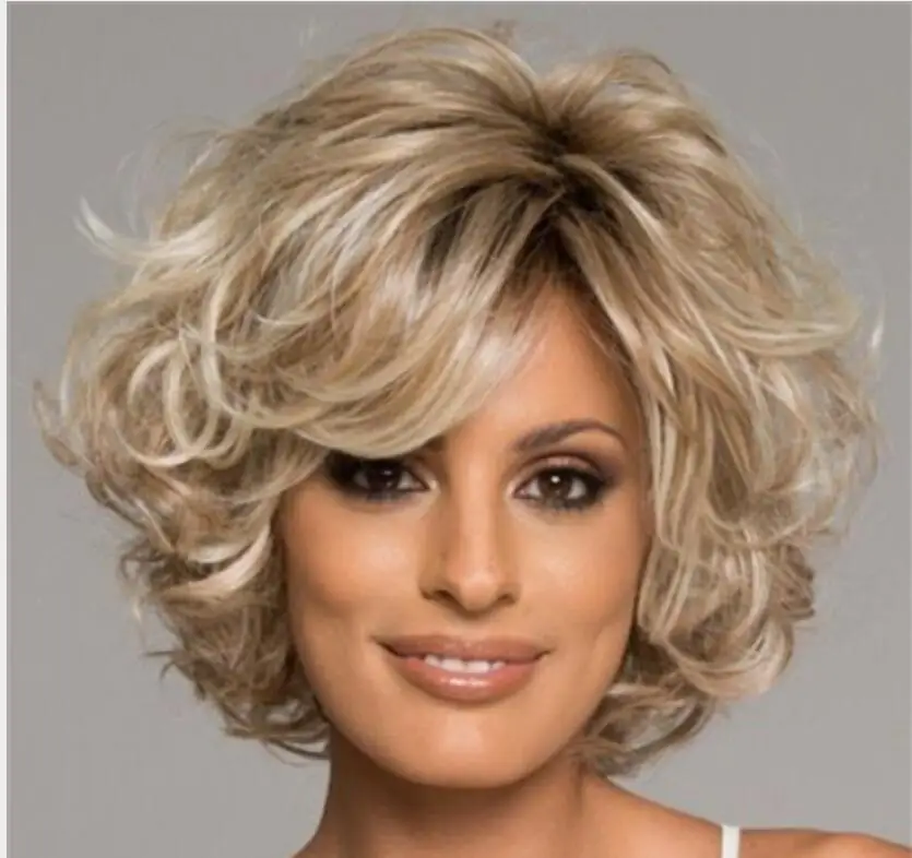 Krátka zmiešaná blondína bobová parochňa pre ženy pre ženy Lace Front Blonde Syntetické parochne Prírodné vlnité krátke sivé vlasové parochne pre biele ženy