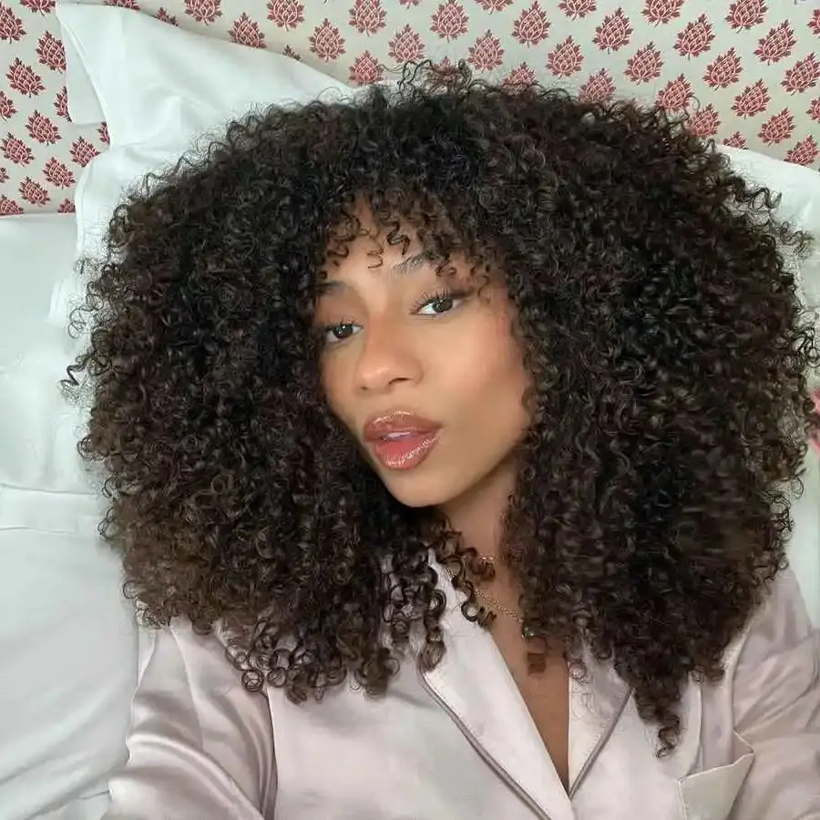 Krátke afro kučeravé parochne afro výstredné kučeravé parochne s treskami 200% hustota brazílska remy ľudská vlasy plné strojové parochne pre ženy