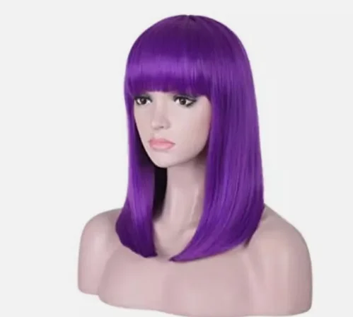 Krátke fialové priame parochne s rangami dlhá parochňa Cosplay Party s dĺžkou ramien