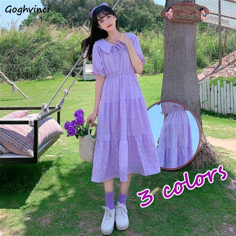 Krátke obliekanie rukávov Ženy Petra Pan Collar Elegantné pevné skladané kórejské sladké dievčatá ženské štýlové fialové elegancie