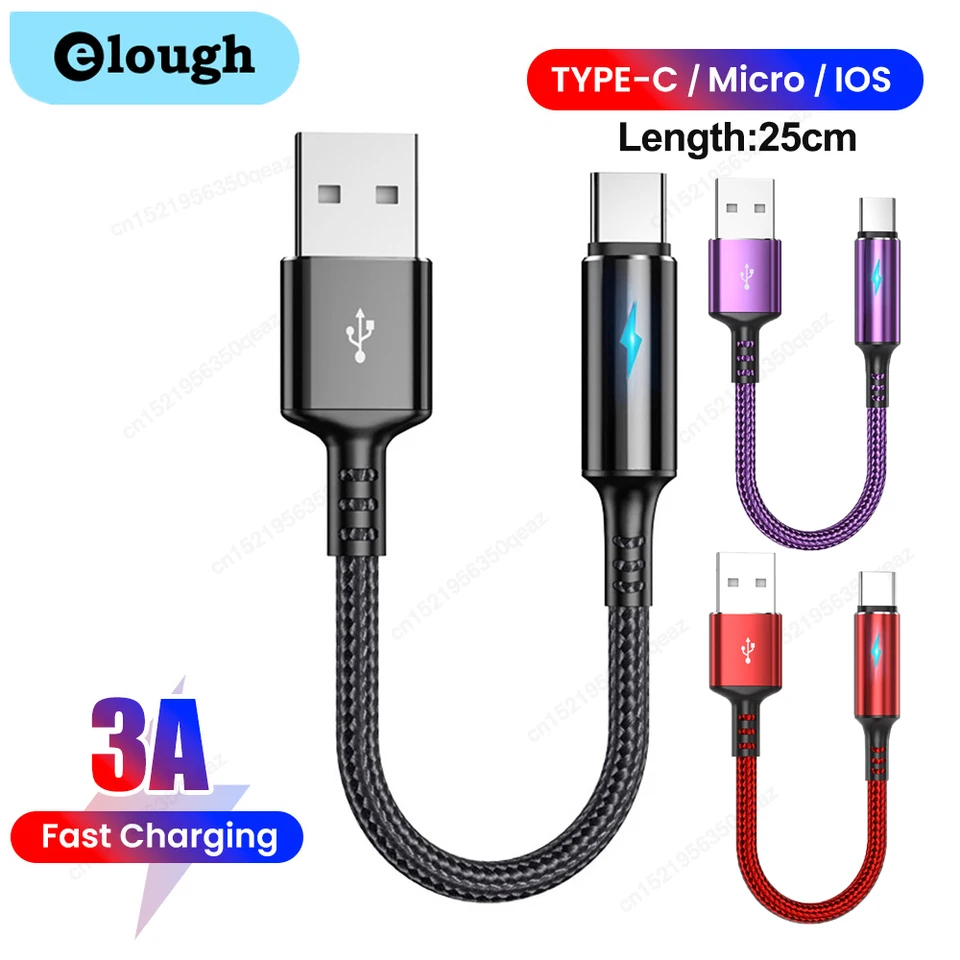Krátky kábel 25 cm USB typu C pre Samsung Mate USB A to Type-C Dátový kábel 3a rýchle nabíjacie kábel pre Huawei Xiaomi