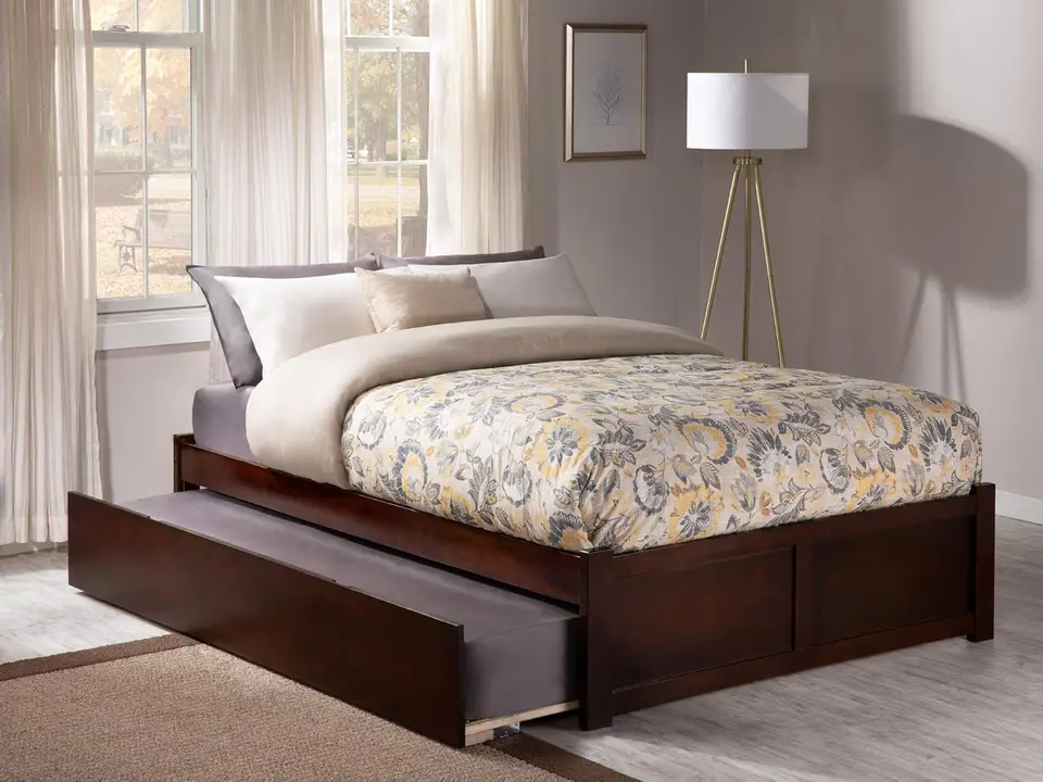 Kráľovná plošina s posteľou s plošinou a Twin XL Trundle in Walnut No Box Spring potrebná robustná 82,5 