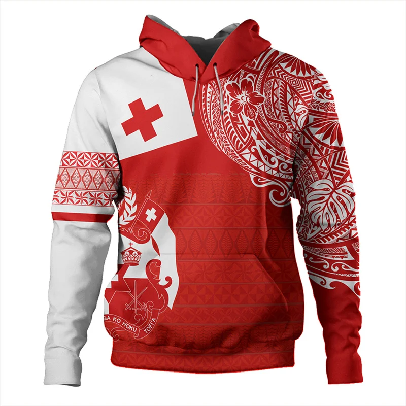 Kráľovstvo Tonga National Flag 3D Print Hoodies Tonga Coat of Arms Grafická kapucňa kapucňa vintage príležitostné pulóvy mikiny