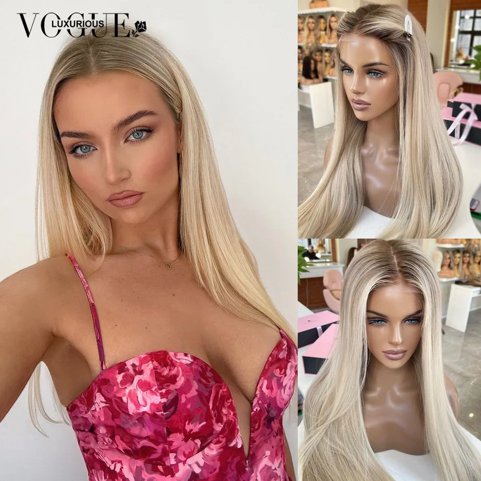 Krémová blondínka rovná 100% skutočné ľudské vlasy parochňa Parochňa blondínka 200% hustota salón sfarbenie vlasov parochňa parochňa 13x6 čipka predná parochňa pre ženy