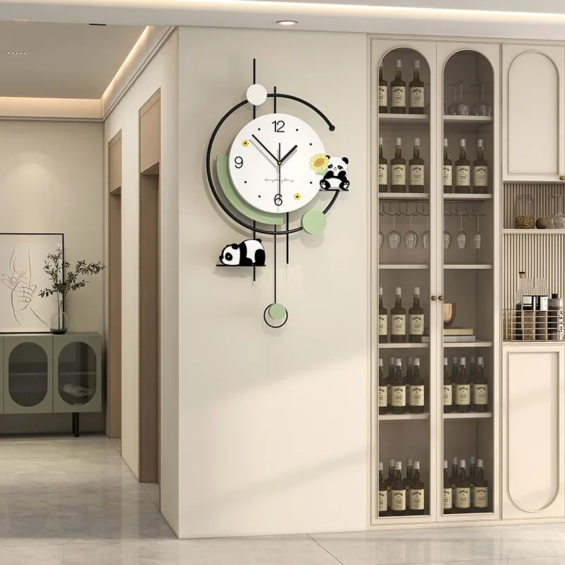 Krémový štýl nástenné hodiny obývacia izba High-end Home Creative Panda Dekoratívne hodiny