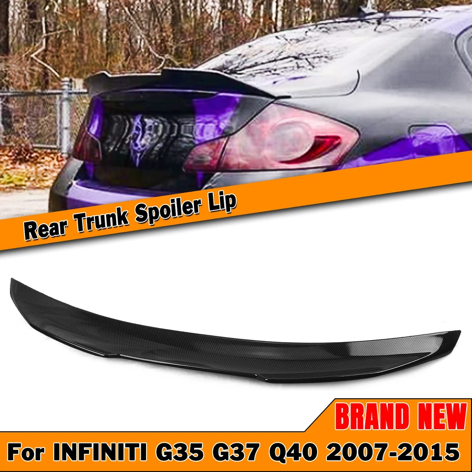 Krídle SPOiler pre zadné veko PSM v štýle PSM pre Infiniti G35 G25 G37 Q40 4 Sedan Sedan 2007-2015 Uhlíkový vzhľad/lesk Čierny splitter pery pery