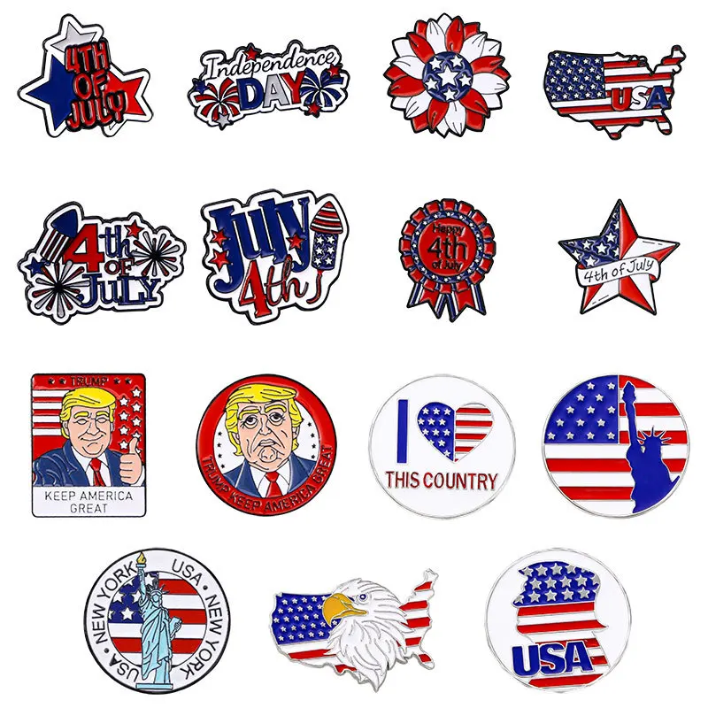 Krížová hranica populárna americká kampaň Series zliatiny brošňa Deň nezávislosti vlajka Love Pentagram Metal Cartoon Odznak