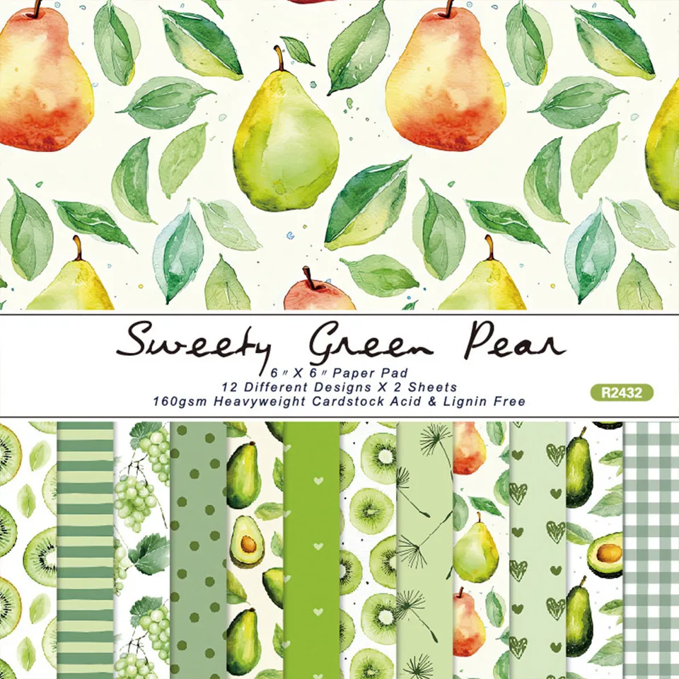 KScraft 24Sheets Green Pear Paper Balenie pre DIY Scrapbooking Card Making Paper Craft