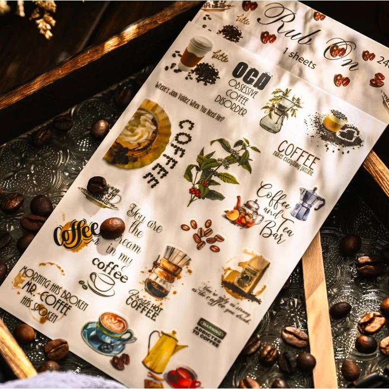 KScraft Coffee Rub On Stutrepbooking Junk Journal Crafts Transfer Stickers DIY Photo albumy dekoratívne