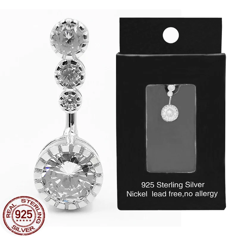 Kubický zirkón pupok na pupok bar Barbell Dangle Body Piercing 925