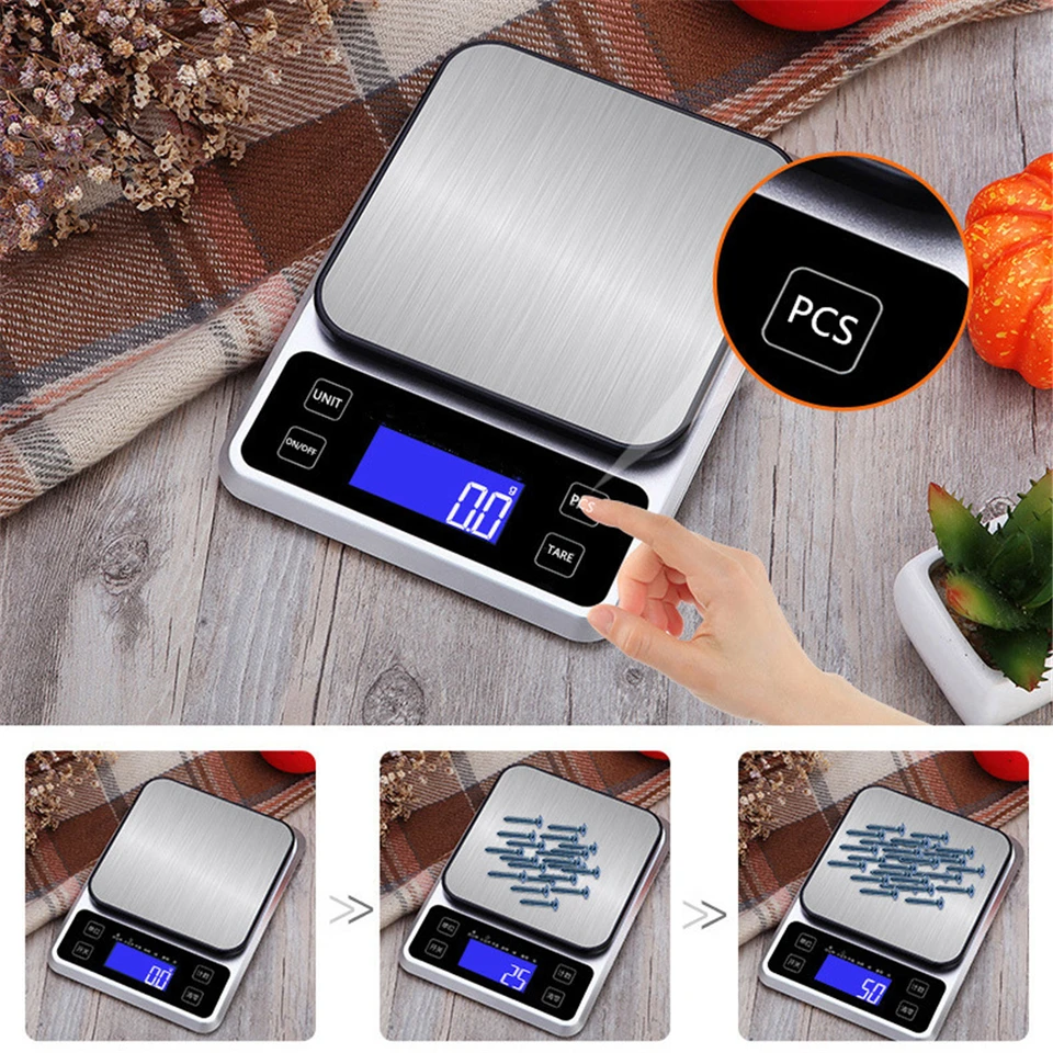 Kuchynská stupnica 10/5 kg vážiacich potravín vyváženia USB nabíjanie digitálna stupnica 1/0,1 g z nehrdzavejúcej ocele Meranie náradia G/Oz/LB/TL/KG/ML